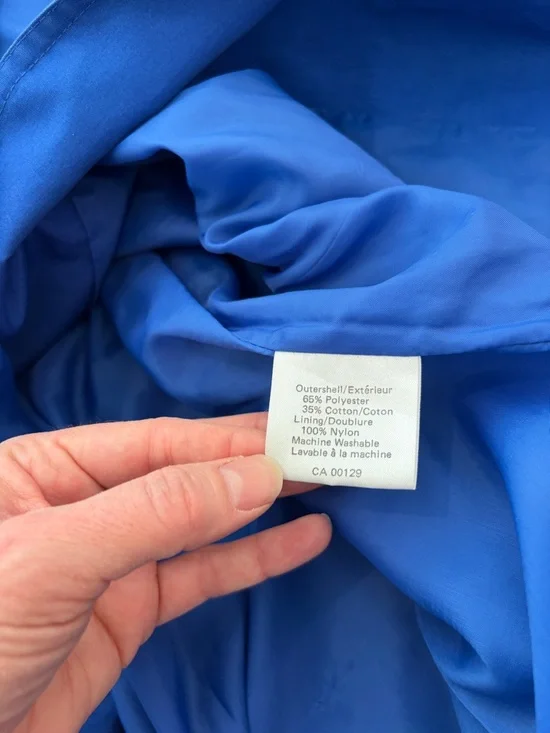 Vintage Bold Royal Blue Long Trench Coat with Green Accent Size Medium - Picture 7 of 11